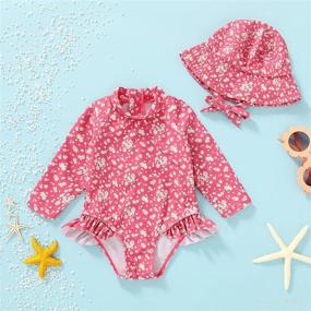 img 3 attached to Adorable Infant Baby Girl Swimsuit Set: One-Piece Long Sleeve Rash Guard with Hat, Floral Zipper Bathing Suit, and Leopard Beach Wear Combo