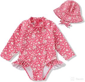 img 4 attached to Adorable Infant Baby Girl Swimsuit Set: One-Piece Long Sleeve Rash Guard with Hat, Floral Zipper Bathing Suit, and Leopard Beach Wear Combo