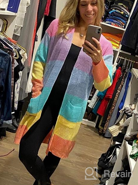 img 1 attached to ZESICA Women'S Striped Color Block Cardigan: Long Sleeve Draped Knit, Lightweight Sweater Coat review by Amber Robinson