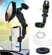 📱 360° rotating rearview mirror phone holder - multifunctional car phone mount, universal stand for car, home, kitchen - green (includes cable & cable ties) logo