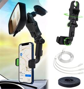 img 4 attached to 📱 360° Rotating Rearview Mirror Phone Holder - Multifunctional Car Phone Mount, Universal Stand for Car, Home, Kitchen - Green (Includes Cable & Cable Ties)