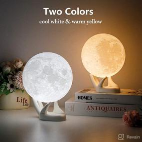 img 3 attached to 🌕 BRIGHTWORLD Moon Lamp 5.9 inch - Touch Control USB Rechargeable Night Light for Kids, Women, and Boys - Adjustable Brightness - Warm & Cool White Color - Perfect Gift (White Hand Stand)