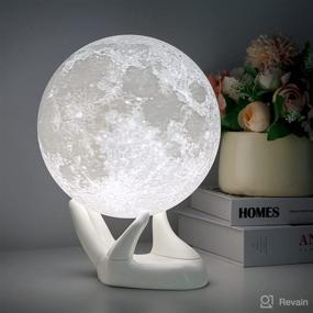 img 4 attached to 🌕 BRIGHTWORLD Moon Lamp 5.9 inch - Touch Control USB Rechargeable Night Light for Kids, Women, and Boys - Adjustable Brightness - Warm & Cool White Color - Perfect Gift (White Hand Stand)