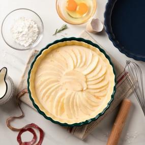 img 2 attached to Make Perfect Pies With SWEEJAR'S Ceramic Non-Stick Pie Pan: 9.5 Inches Round Wavelet Fringe Pie Dish In Jade