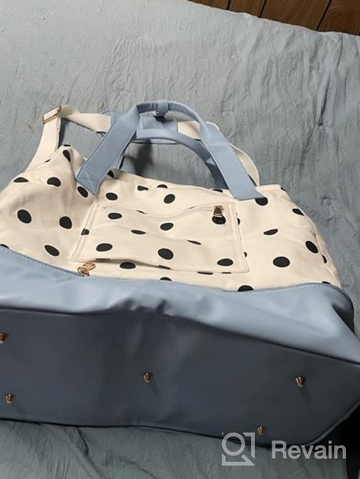 img 1 attached to Polka Dot Canvas Weekender Bag With Shoes Compartment For Women - Perfect Travel Duffle Bag review by Scott Matute