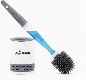 img 4 attached to 🧼 MagicBrush Magic Silicone Toilet Brush with Refillable Liquid Dispenser, Ventilated Storage Caddy, and Optional Wall Mount - White/Gray (1)