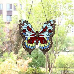 img 3 attached to Stunning Butterfly Tiffany Style Stained Glass Window Panel Hangings With Chain - BIEYE W10025, 18" Width X 17" Height, Multi-Colored Design
