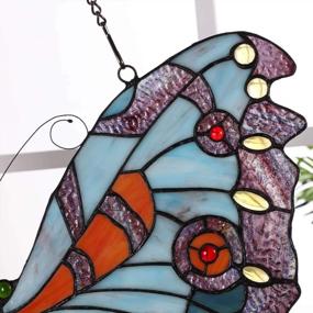 img 2 attached to Stunning Butterfly Tiffany Style Stained Glass Window Panel Hangings With Chain - BIEYE W10025, 18" Width X 17" Height, Multi-Colored Design