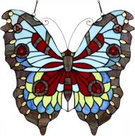 stunning butterfly tiffany style stained glass window panel hangings with chain - bieye w10025, 18" width x 17" height, multi-colored design logo