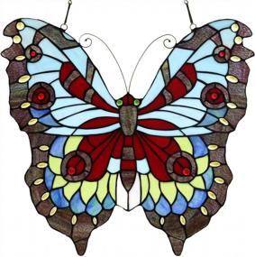 img 4 attached to Stunning Butterfly Tiffany Style Stained Glass Window Panel Hangings With Chain - BIEYE W10025, 18" Width X 17" Height, Multi-Colored Design
