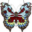 stunning butterfly tiffany style stained glass window panel hangings with chain - bieye w10025, 18" width x 17" height, multi-colored design logo