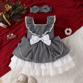 img 1 attached to A-Line Plaid Dress With Vintage Lace And Stripes For Baby And Toddler Girls, Sleeveless And Casual Party Dress With Matching Headband