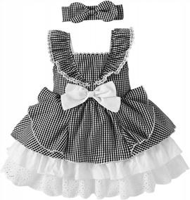 img 4 attached to A-Line Plaid Dress With Vintage Lace And Stripes For Baby And Toddler Girls, Sleeveless And Casual Party Dress With Matching Headband