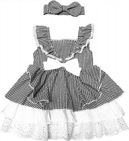 img 2 attached to A-Line Plaid Dress With Vintage Lace And Stripes For Baby And Toddler Girls, Sleeveless And Casual Party Dress With Matching Headband