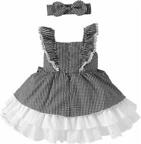 img 3 attached to A-Line Plaid Dress With Vintage Lace And Stripes For Baby And Toddler Girls, Sleeveless And Casual Party Dress With Matching Headband