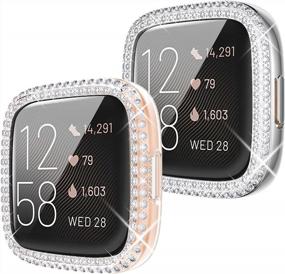 img 4 attached to Goton, совместимый с Fitbit Versa 2, чехол-бампер [без защиты экрана], (2 упаковки), женские и девушки, блестящие кристаллы, жесткие часы, чехол для лица, рамка, бампер для Fitbit Versa2 (прозрачный + серебристый, Versa 2)