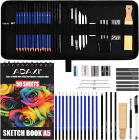 img 4 attached to 35-Piece Sketching Art Set With ADAXI Drawing Pencils, Sketch Book, And Graphite Charcoal Sticks Tool In Zipper Case - Professional Drawing Kit For Adults And Kids, All In One Case With 50 Pages