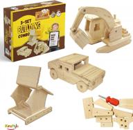 diy woodworking building kit for kids and adults - 3 educational carpentry construction model kits - hummer, excavator & bird-feeder logo