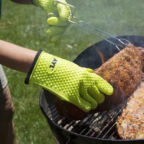 img 2 attached to AYL Grilling Gloves, Heat Resistant Gloves BBQ Kitchen Silicone Oven Gloves, Safe Handling Of Hot Food, Pots And Pans For Barbecue, Cooking, Baking - Internal Protective Cotton Layer