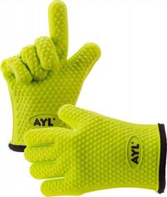 img 4 attached to AYL Grilling Gloves, Heat Resistant Gloves BBQ Kitchen Silicone Oven Gloves, Safe Handling Of Hot Food, Pots And Pans For Barbecue, Cooking, Baking - Internal Protective Cotton Layer