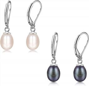 img 4 attached to 2Pairs Genuine AAA+ Freshwater Cultured Pearl Earrings - Sterling Silver Leverback Dangle For Women | Milacolato
