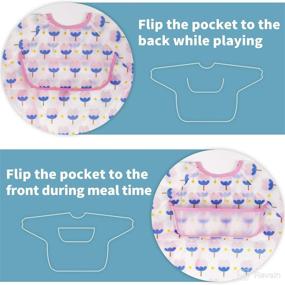img 1 attached to 🌧️ CyanCloud Waterproof Baby Bibs with Sleeves and Pocket, Set of 3, 6-24 Months - Includes Burp Cloth