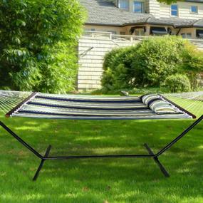 img 3 attached to Relax In Style With Sorbus 2-Person Premium Cotton Hammock With Stand And Pillow - Heavy Duty Portable Hammock For Garden, Patio, And Outdoor Adventures