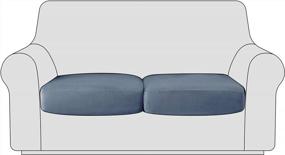 img 4 attached to Maxmill Velvet Stretch Sofa Cushion Covers Plush Couch Cushion Slipcover For Armchair Loveseat Sofa Individual Cushion Cover Sofa Seat Protector With Elastic Hem Washable, 2 Pieces Pack, Slate Blue