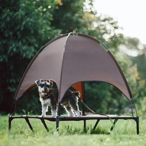 img 2 attached to XL Приподнятая уличная кровать для собак с балдахином, портативная и прочная ткань Оксфорд 1680D, идеально подходящая для кемпинга или пляжа - Superjare, коричневый с дополнительной сумкой для переноски
