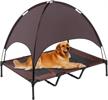 xl elevated outdoor dog bed with canopy, portable and durable 1680d oxford fabric, ideal for camping or the beach - superjare, brown with extra carrying bag logo