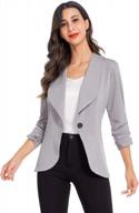 auqco women's work office blazer jacket ruched 3/7 sleeve lightweight cardigan grey business casual open front logo