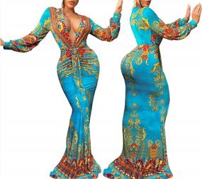 img 2 attached to Sexy Floral Maxi Dress For Women Deep V-Neck Long Sleeve Casual Long Party Dress