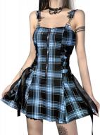 plaid high waist backless mini dress for summer parties: embrace your inner goth, grunge, punk or black emo with a sexy zipper dress logo