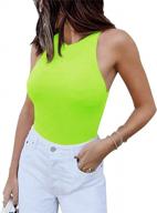 gembera women's sleeveless high neck racer back tank top bodysuit basic cotton thong leotard логотип