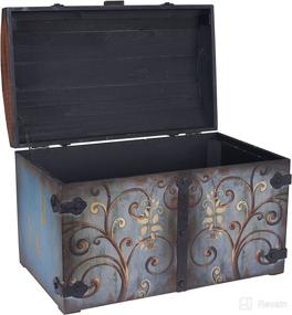 img 3 attached to 🔵 Vintage Wood Storage Trunk with Blue Body, Brown Lid, and Floral Design - Large Household Essential