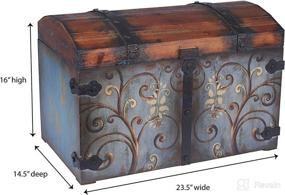 img 1 attached to 🔵 Vintage Wood Storage Trunk with Blue Body, Brown Lid, and Floral Design - Large Household Essential