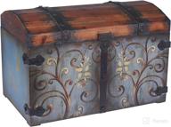 🔵 vintage wood storage trunk with blue body, brown lid, and floral design - large household essential логотип