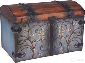 img 4 attached to 🔵 Vintage Wood Storage Trunk with Blue Body, Brown Lid, and Floral Design - Large Household Essential