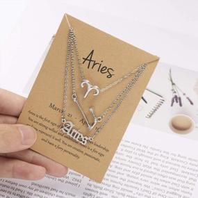 img 2 attached to Women Girls Jewelry 3Pcs Zodiac Necklaces 12 Constellation Pendant Astrology Horoscope Old English Sign Message Card