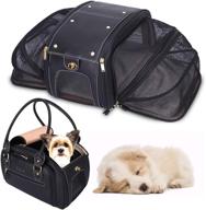 🐾 medium black petshome dog carrier - expandable foldable airline approved leather pet travel portable bag for cats and small dogs - home & outdoor pet carrier for better seo logo