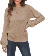 nulibenna women's eyelet knit sweater with ruffle detailing, trendy lantern sleeves and keyhole neckline - casual loose fit pullover top logo