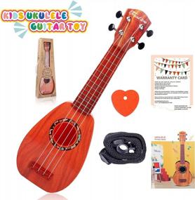 img 2 attached to 17" Kids Ukulele Guitar Toy - 4 Strings, Musical Instrument For Toddler Beginner, Keep Tone & Anti-Impact W/ Picks/Strap/Tutorial (Rosewood)