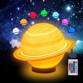 img 4 attached to UooEA 3D Galaxy Ball Moon Lamp - 16 Colors Moonlight Globe Luna Night Light With Stand Remote & Touch Control Night Light Bedroom Decor For Kids Girls Boys Women Gifts (Saturn)