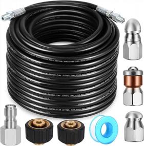 img 4 attached to Ultimate Sewer Jetter Kit - Powerful Drain Cleaner Tool Clog Remover With Tough Flex Pressure Washer Hose And 7 High-End Nozzles And Adapters, Ideal For Complete Drain Jetting - 1/4'' NPT (50 Feet)