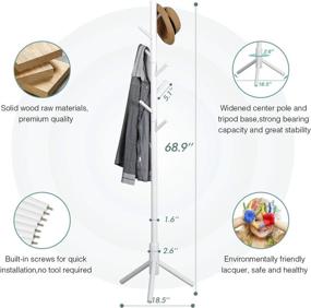 img 3 attached to Прочная подставка для вешалки Vlush: 8 крючков Дерево для прихожей для пальто, курток, шапок и многого другого - цвет слоновой кости