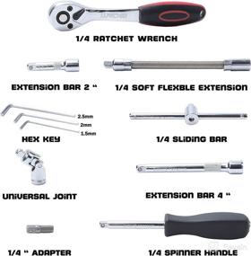 img 2 attached to LLNDEI 1/4 Socket Set: 45+1PCS Ratchet Wrench Sockets with Torx, Hex, and Bit Sockets - Extension Bars & Universal Joint Included