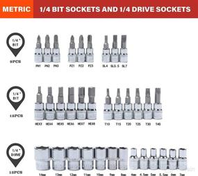 img 3 attached to LLNDEI 1/4 Socket Set: 45+1PCS Ratchet Wrench Sockets with Torx, Hex, and Bit Sockets - Extension Bars & Universal Joint Included