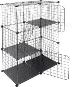 img 4 attached to 🐱 Metal Wire Cat Cage Playpen with 3 Front Doors, 2 Ramp Ladders, 2 Resting Platforms, Beds, and Tray - 43-Inch Height Pet Enclosure Kennel Crate for Small Animals