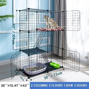 img 3 attached to 🐱 Metal Wire Cat Cage Playpen with 3 Front Doors, 2 Ramp Ladders, 2 Resting Platforms, Beds, and Tray - 43-Inch Height Pet Enclosure Kennel Crate for Small Animals