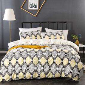 img 3 attached to CLOTHKNOW Yellow Grey Duvet Cover Sets Cotton Queen Boho Bedding Full Sets Girls Teen Women Bedding Leaves Reversible Yellow White Striped Bedding 3Pcs Comforter Cover Set With Zipper Closure